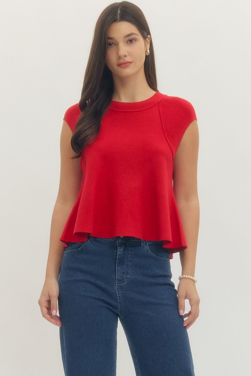 Cherry Red Peplum Knit Tank