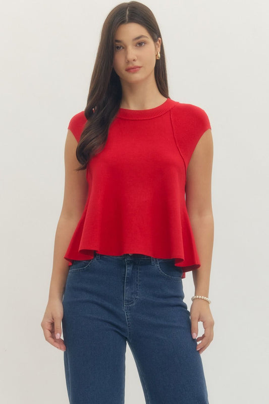 Cherry Red Peplum Knit Tank