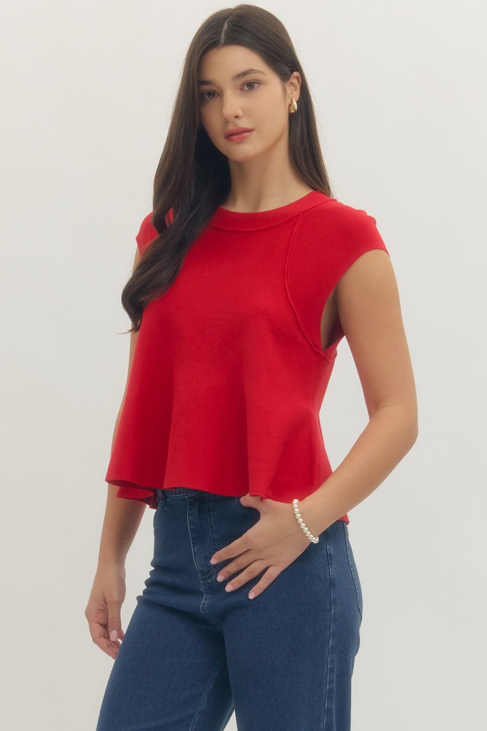 Cherry Red Peplum Knit Tank