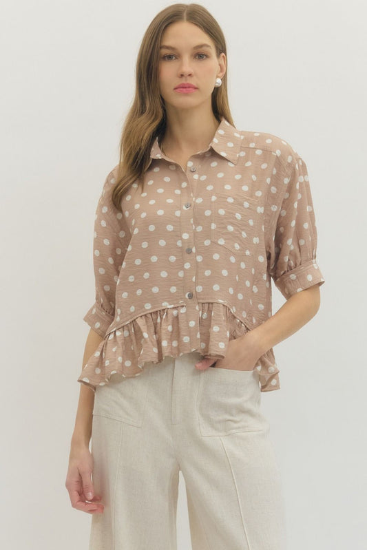 Timeless Charm Polka Dot Blouse in Sand
