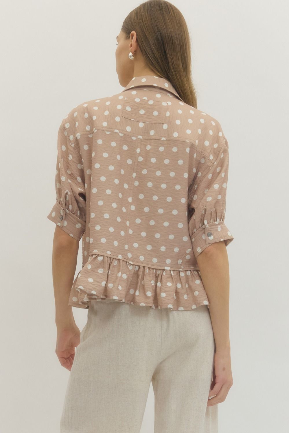 Timeless Charm Polka Dot Blouse in Sand