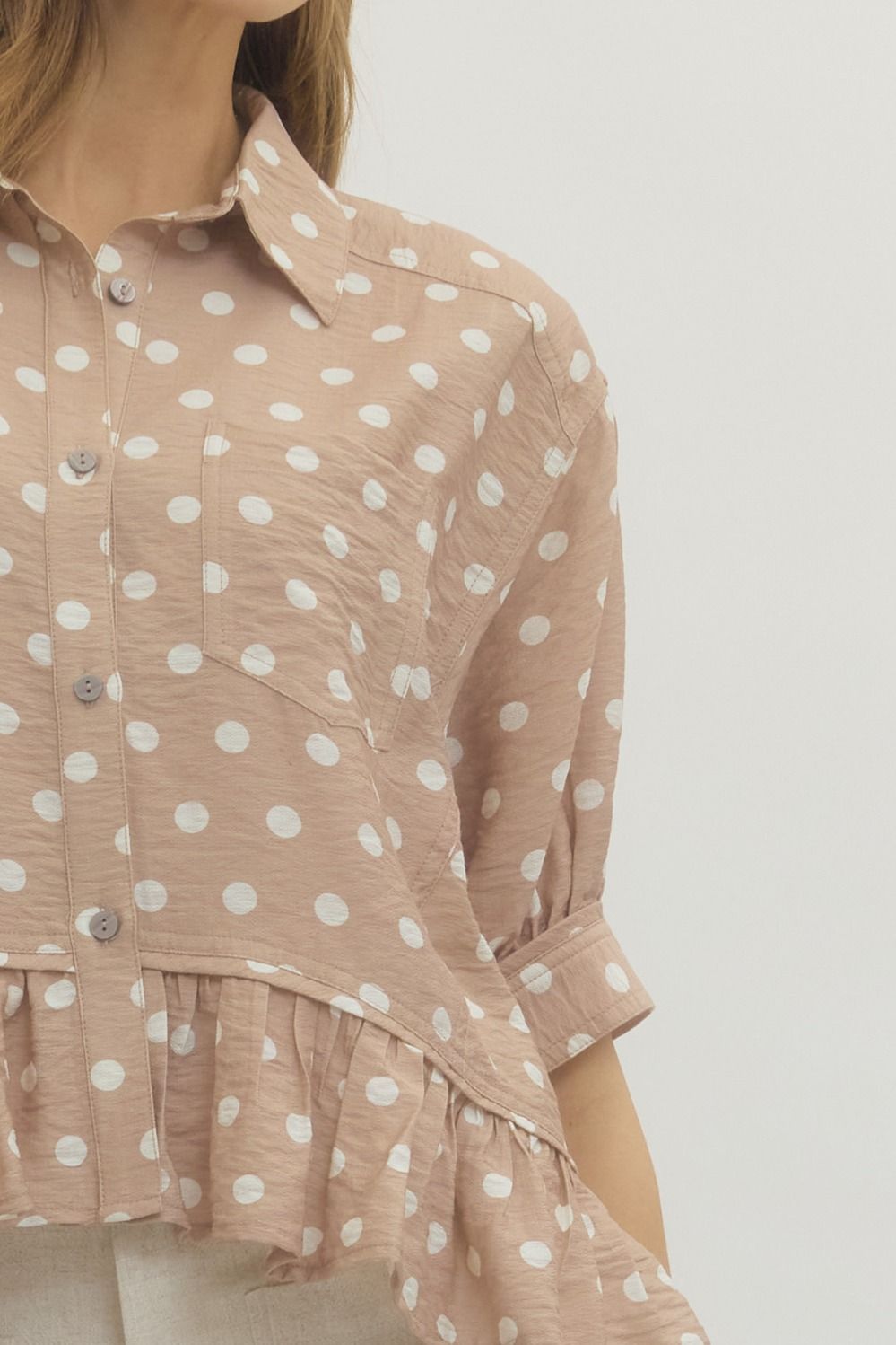 Timeless Charm Polka Dot Blouse in Sand