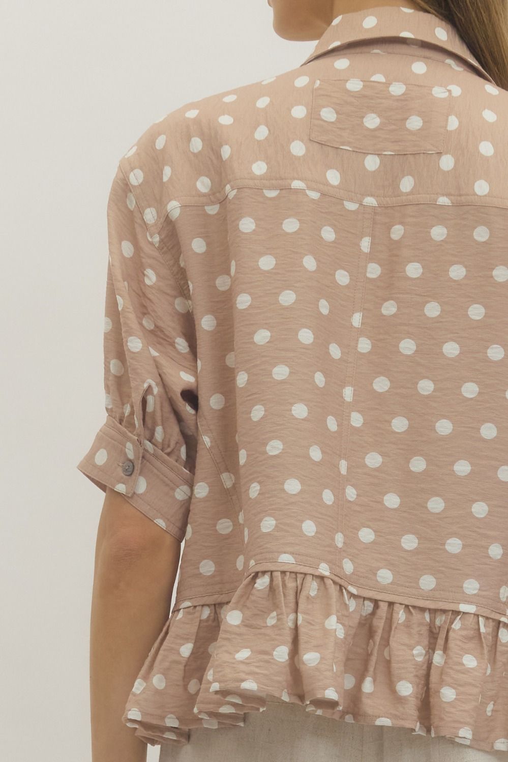 Timeless Charm Polka Dot Blouse in Sand
