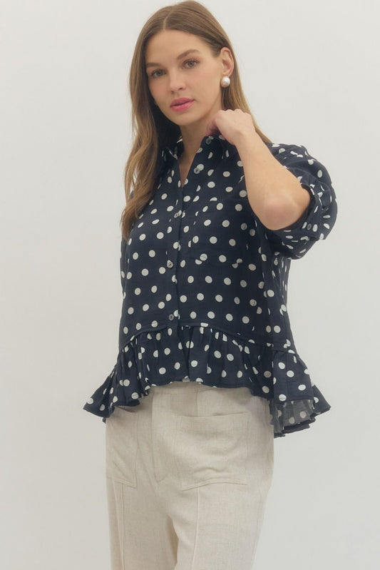 Timeless Charm Polka Dot Blouse in Navy
