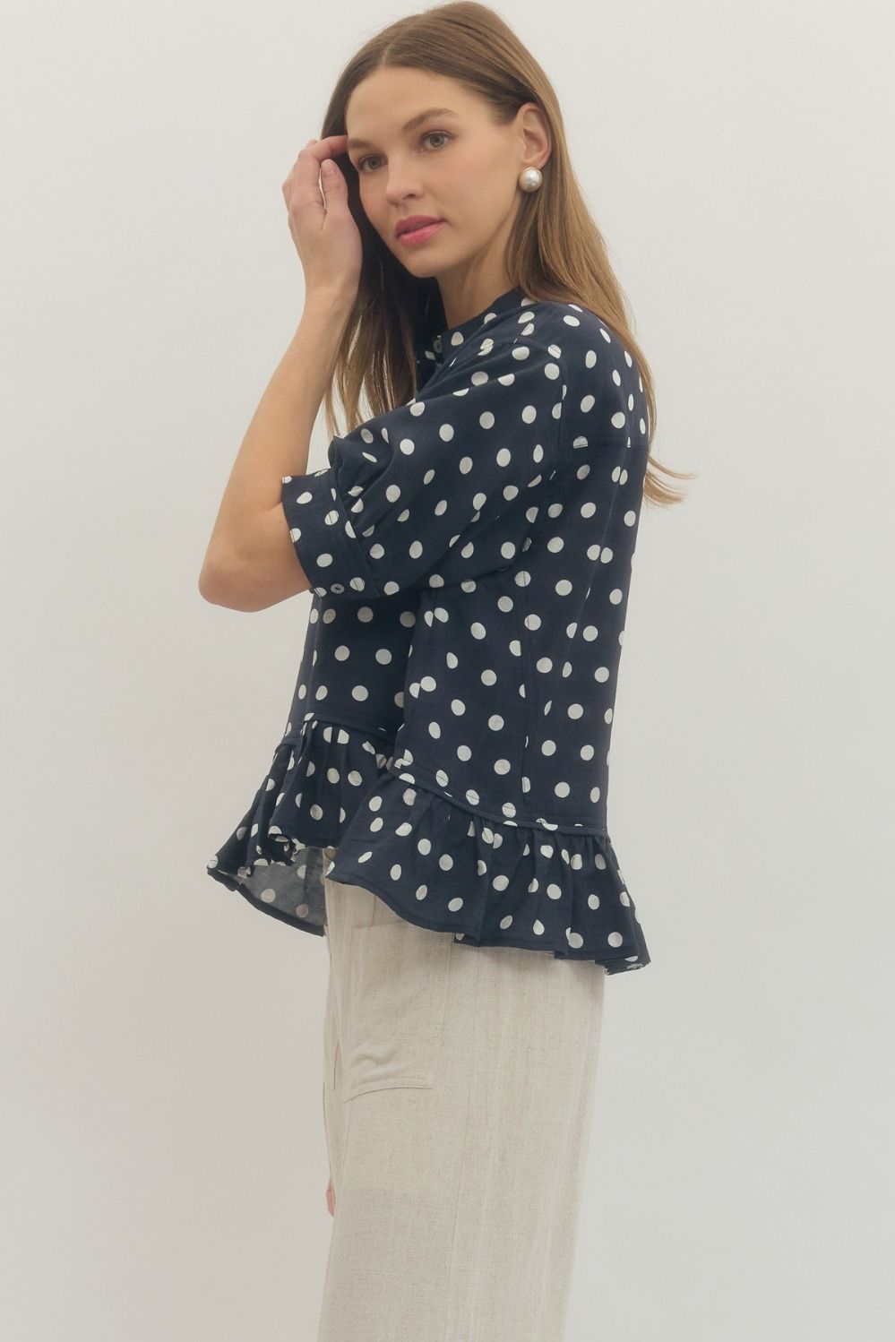 Timeless Charm Polka Dot Blouse in Navy