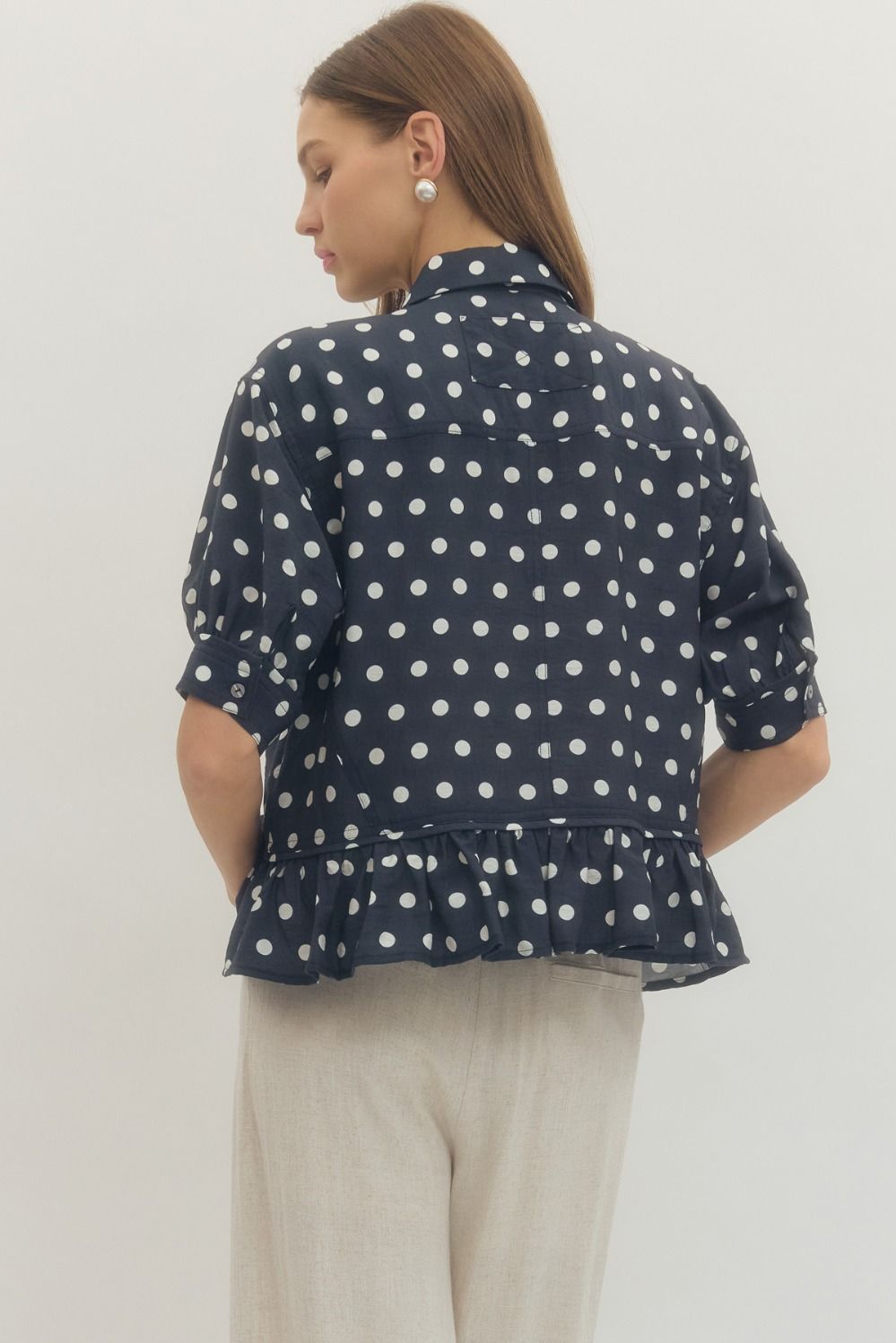 Timeless Charm Polka Dot Blouse in Navy