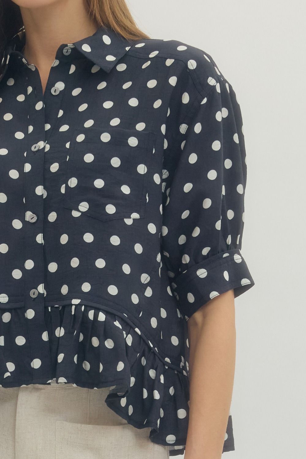Timeless Charm Polka Dot Blouse in Navy
