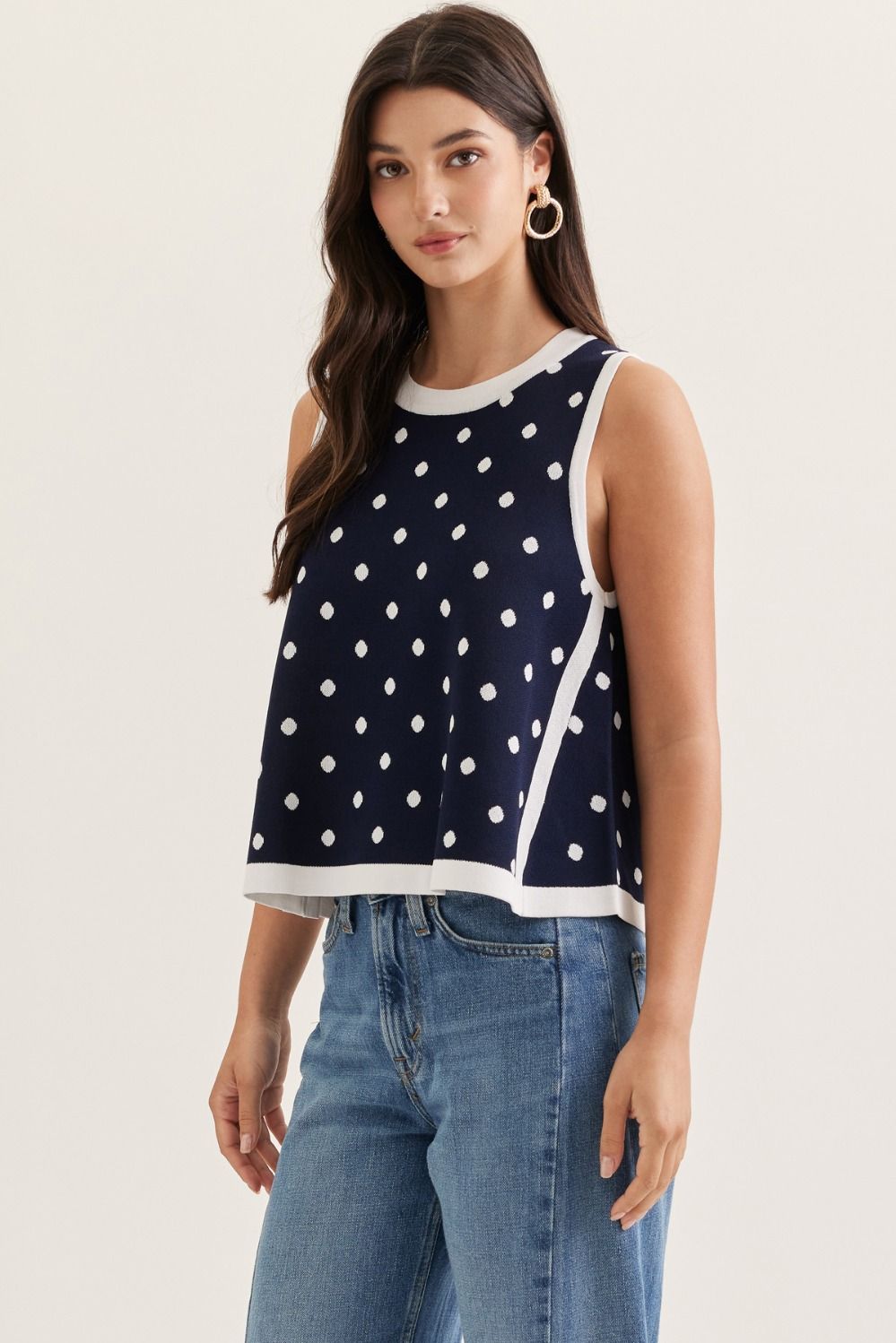 Madelynn Navy Polka Dot Knit Tank