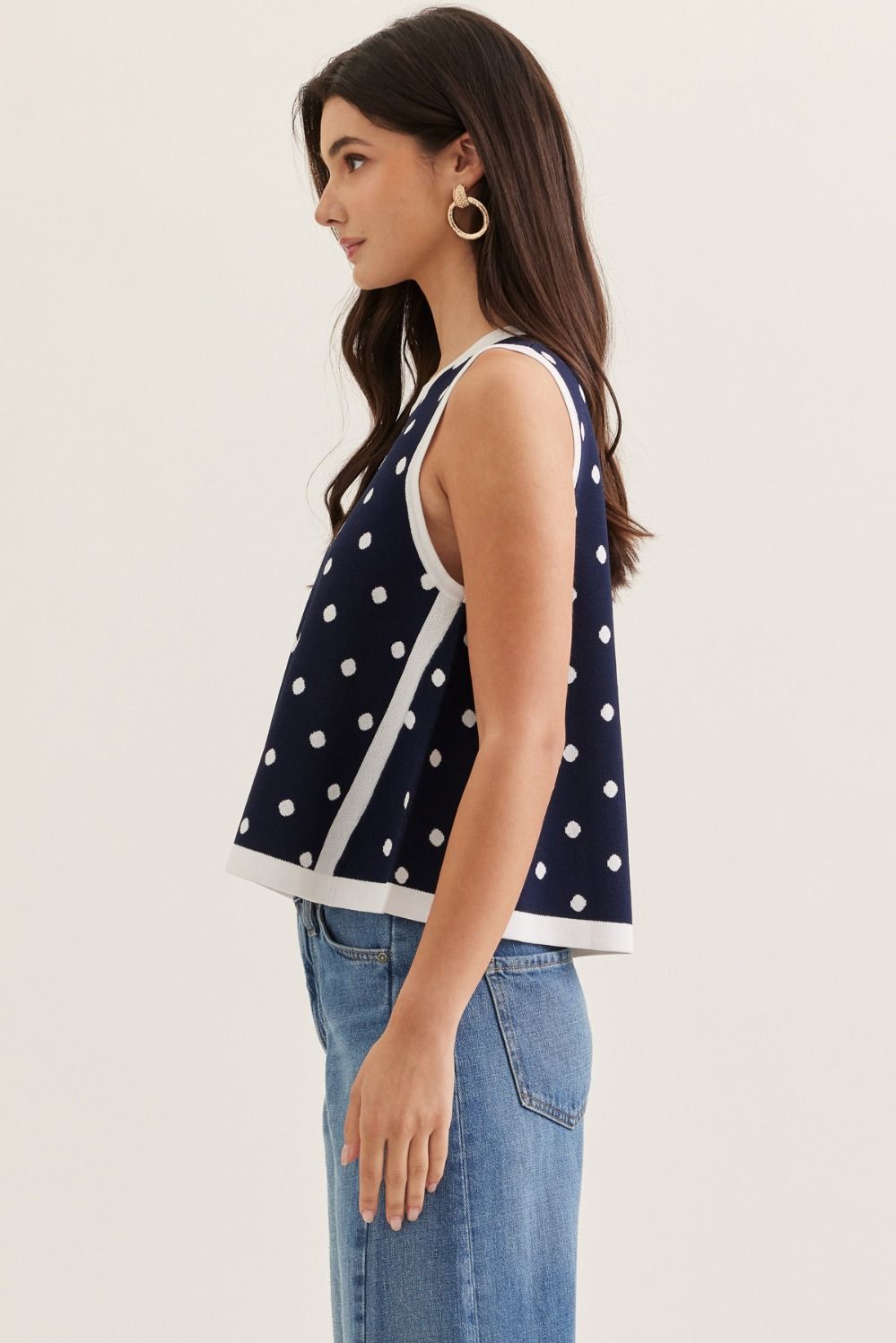 Madelynn Navy Polka Dot Knit Tank