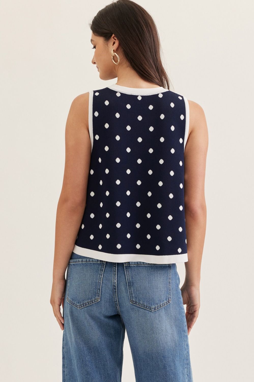 Madelynn Navy Polka Dot Knit Tank
