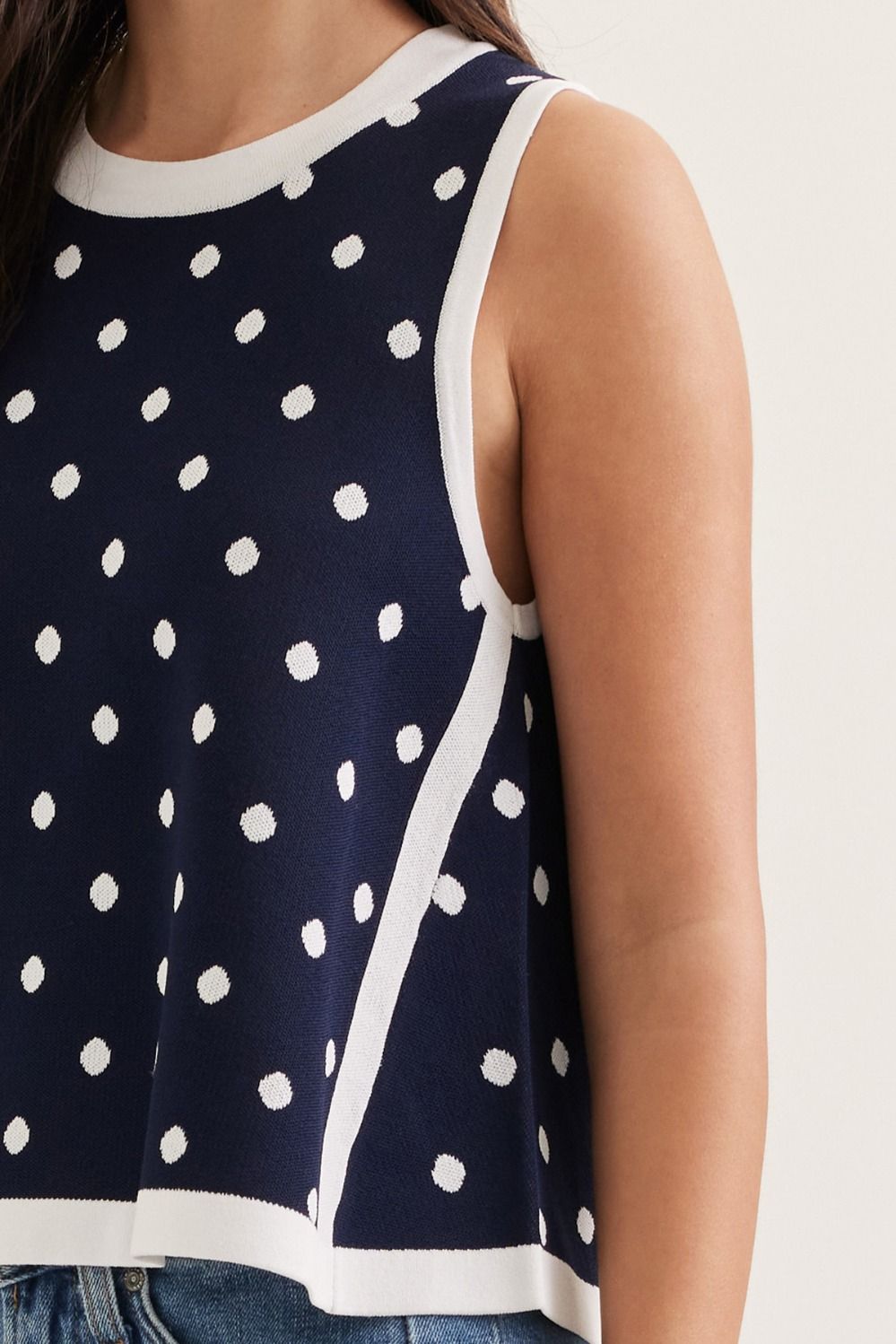 Madelynn Navy Polka Dot Knit Tank