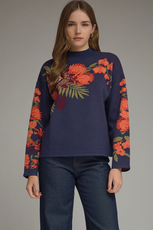 Navy Bloom Knit Sweater