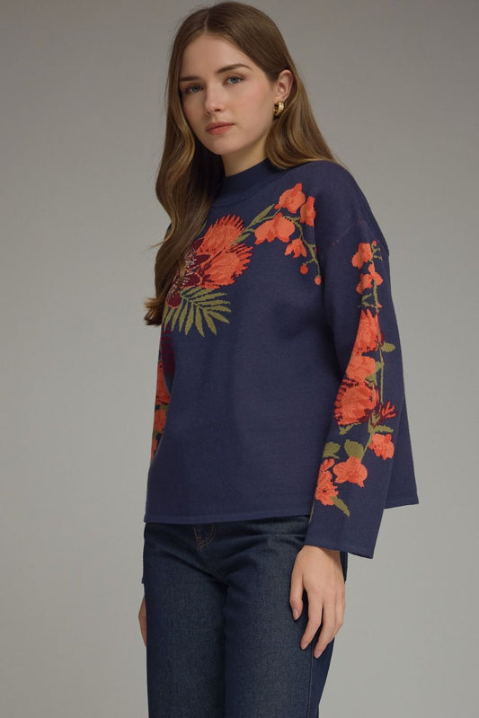 Navy Bloom Knit Sweater