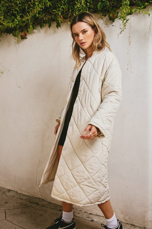 Bone Quilted Duster Jacket