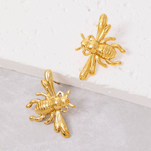 Gold Dipped Bumble Bee Large Stud Earrings