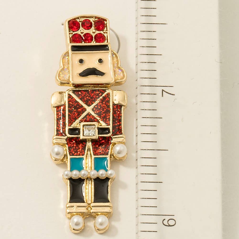 Christmas Glitter Enamel Nutcracker Drop Earrings