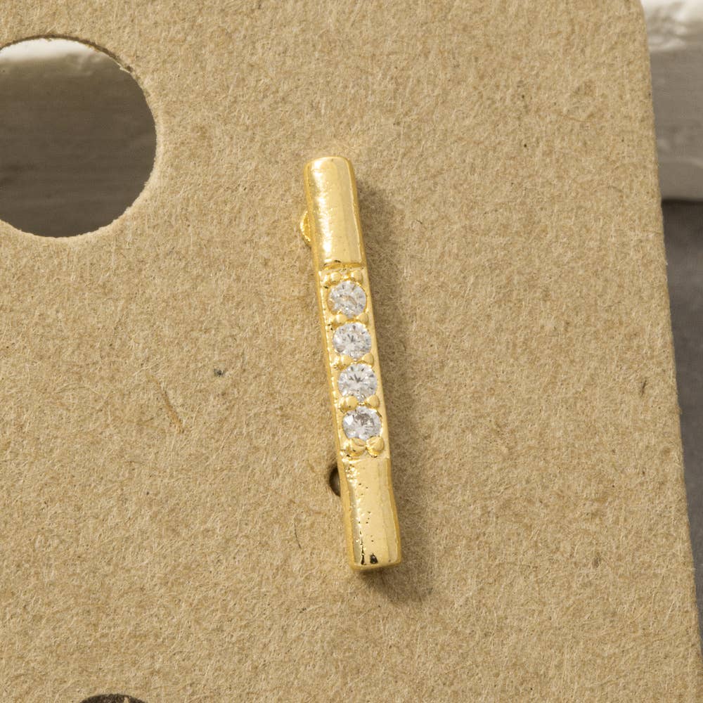 18K Gold Dipped Cz Pave Bar Stud Earrings