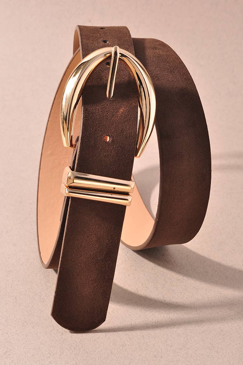 Microsuede Point Oval Buckle Double Loop Belts
