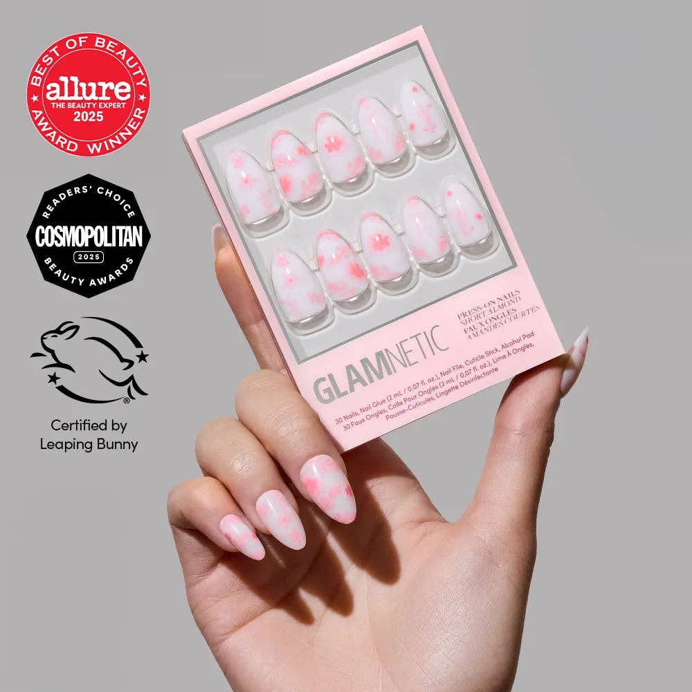 Glamnetic Fleur Amour Press-On Nails | Short Almond Pink Blossoms Love