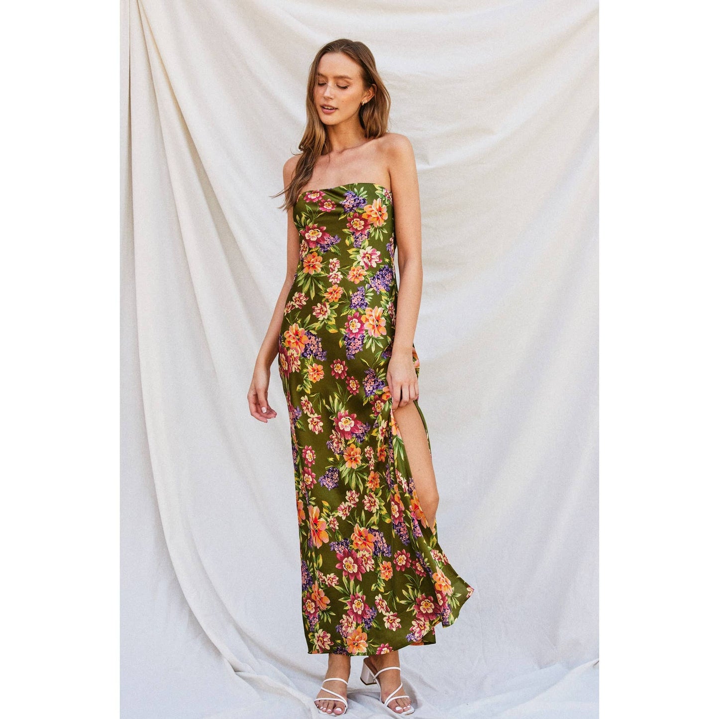 Garden Party Strapless Bias Cut Maxi Dress