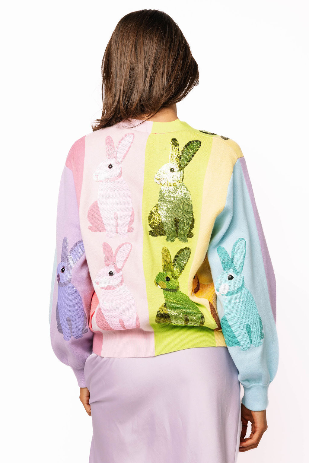 Rainbow Colorblock Easter Bunny Cardigan