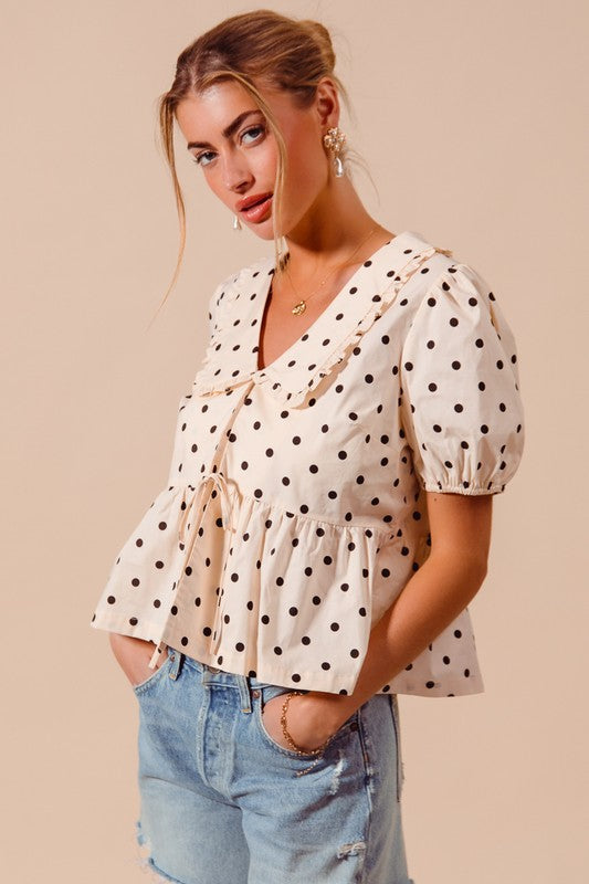 Vintage Polka Dot Bow Tie Blouse