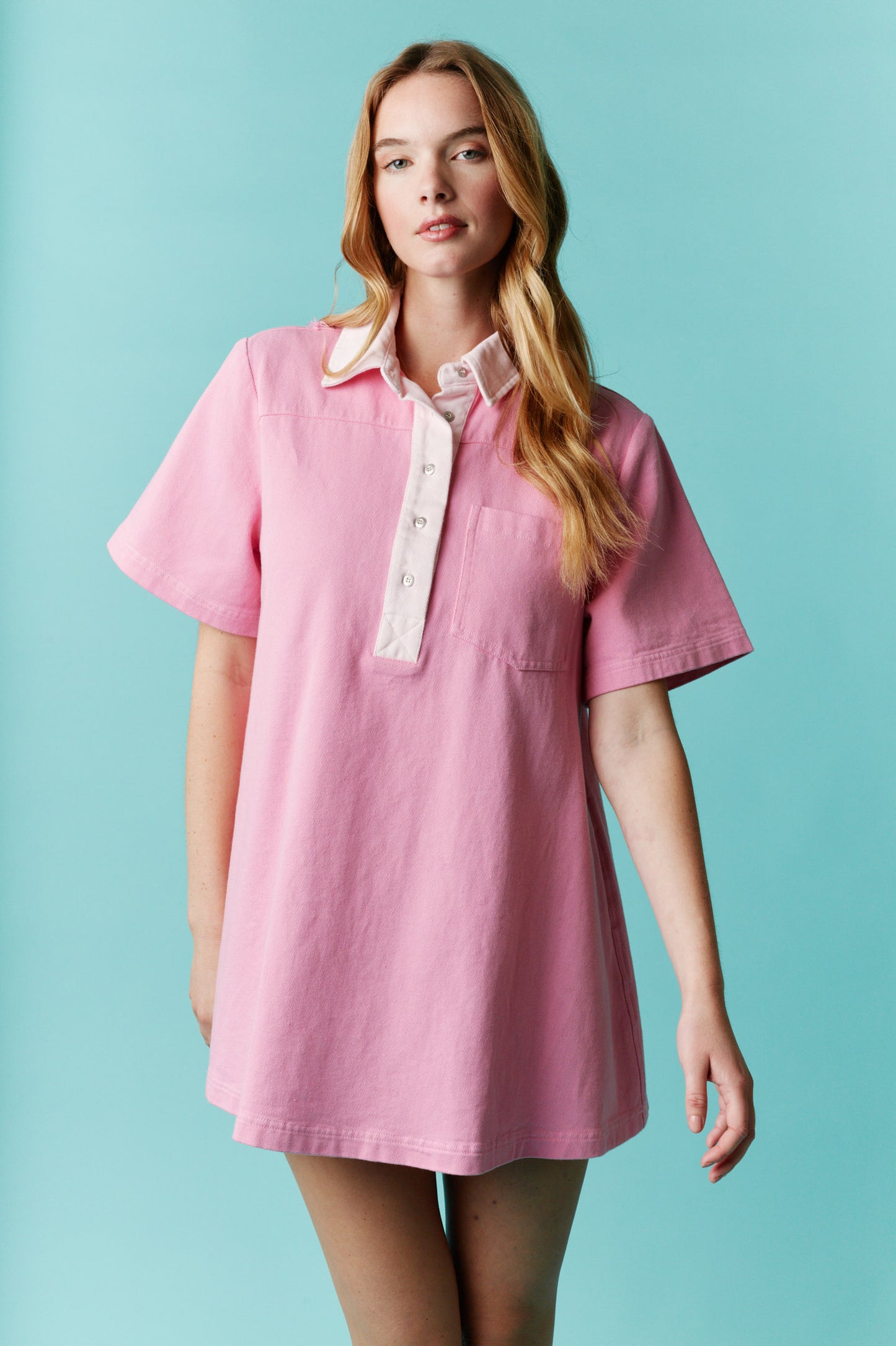 Just Pink Twill Collared Mini Dress