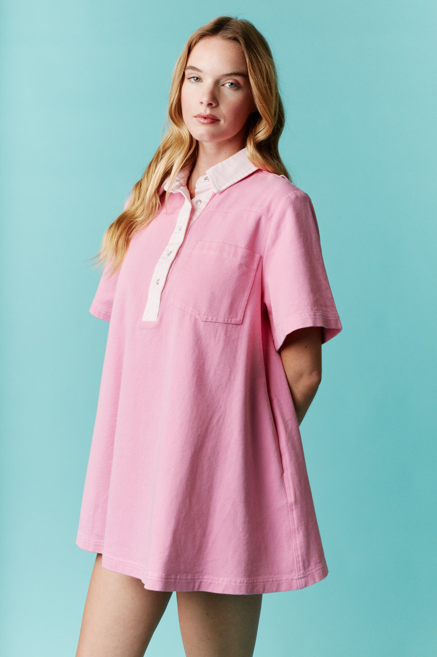 Just Pink Twill Collared Mini Dress