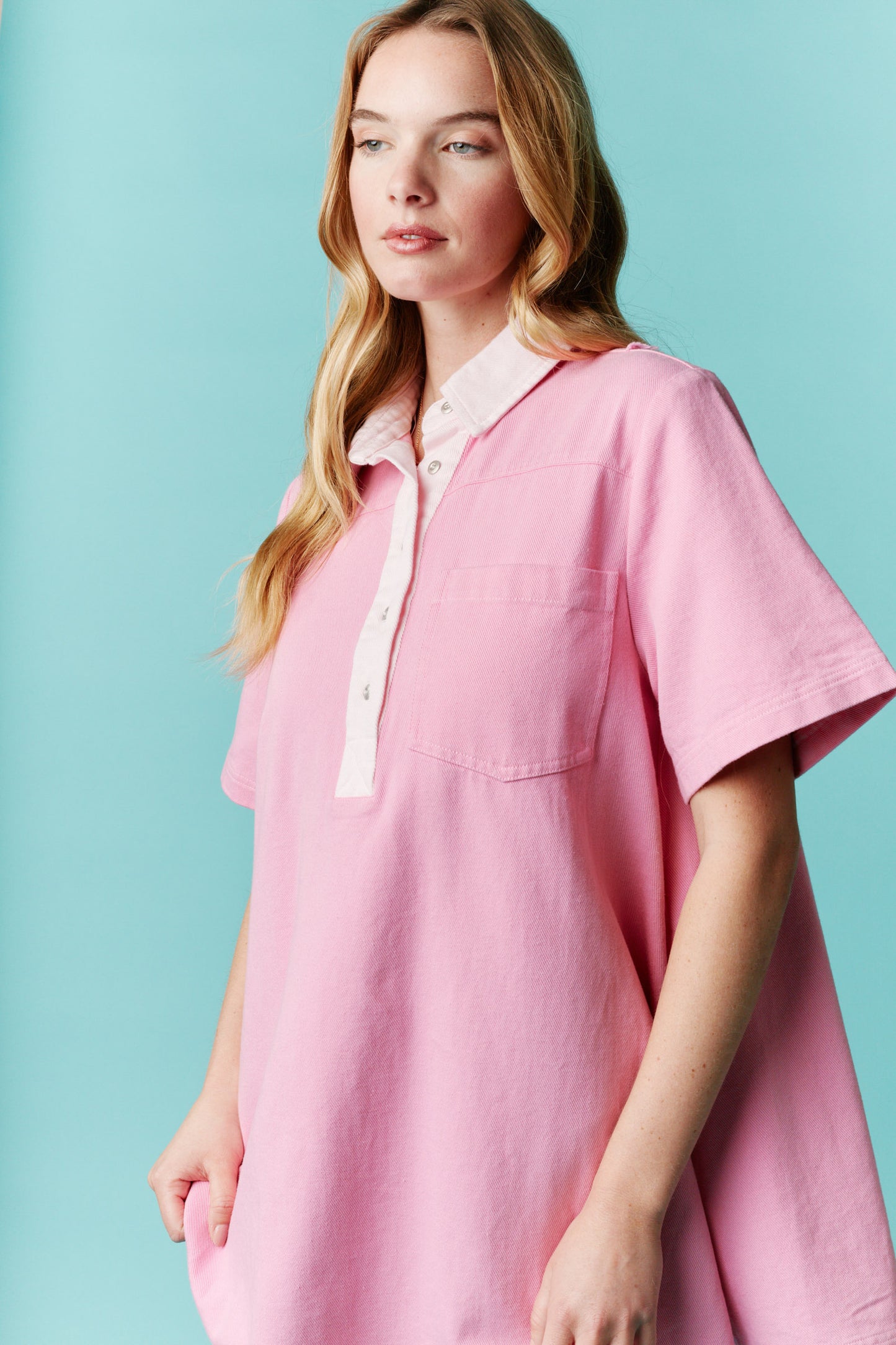 Just Pink Twill Collared Mini Dress