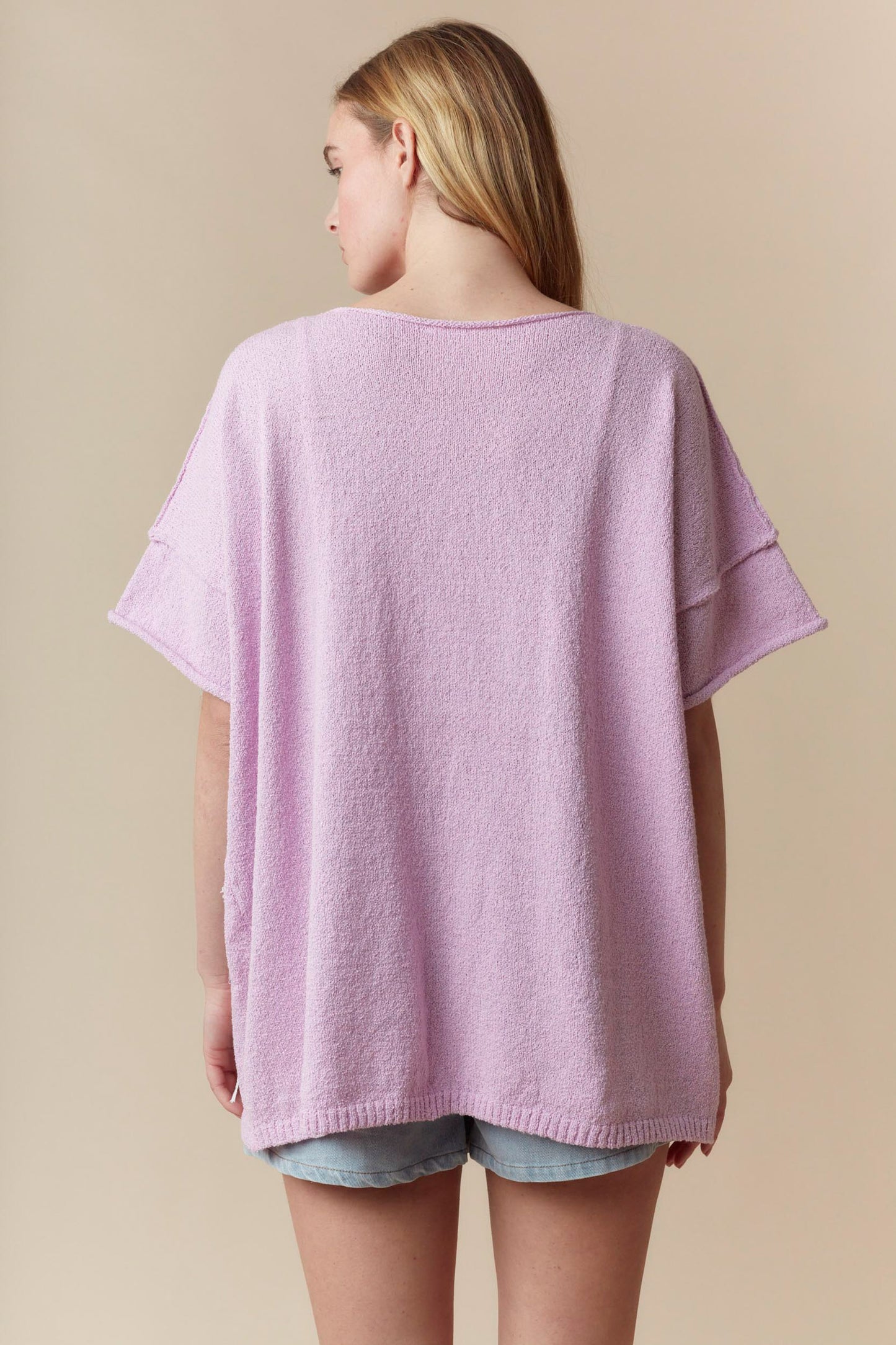 Lavender Lace Bow Short Sleeve Summer Sweater