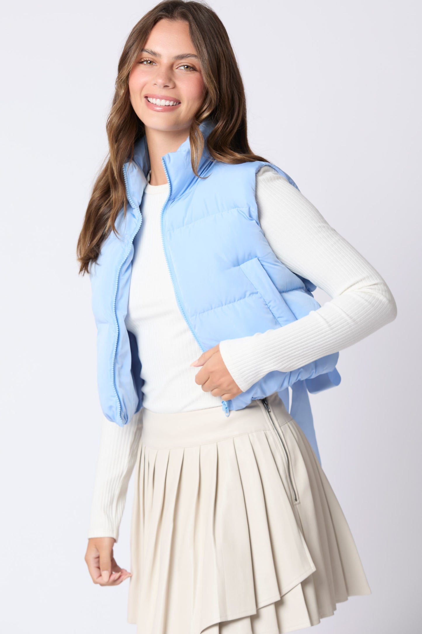 Powder Blue Bow Puffer Vest