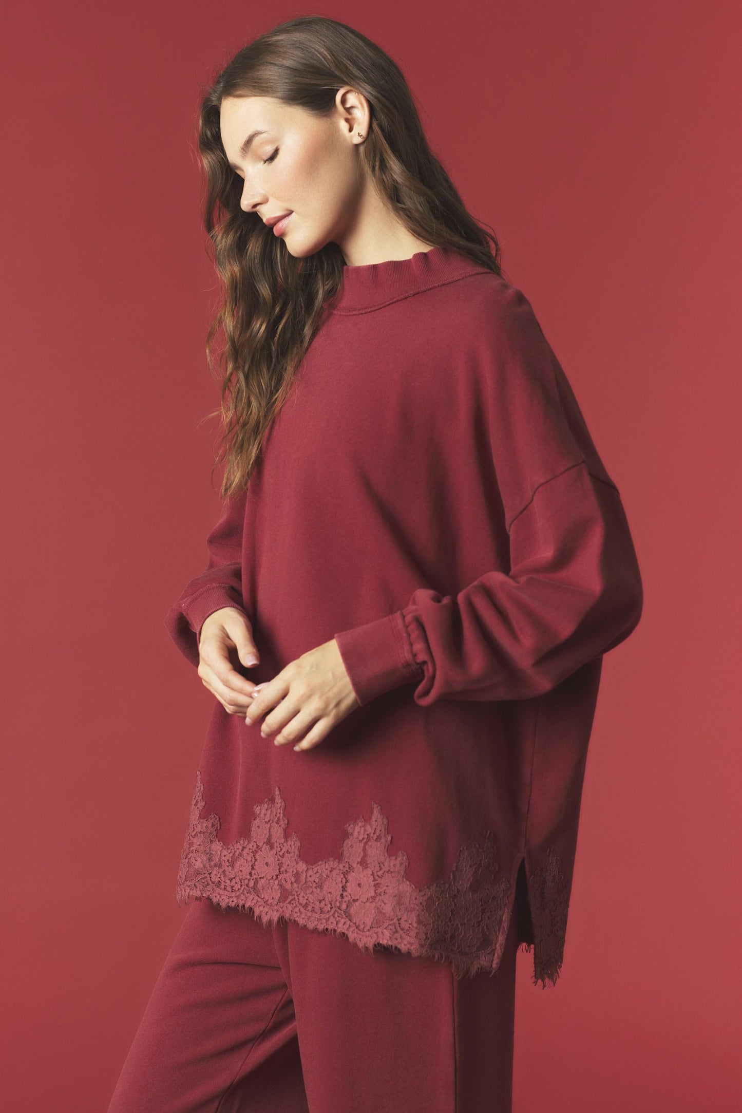 Cabernet Lace Mockneck