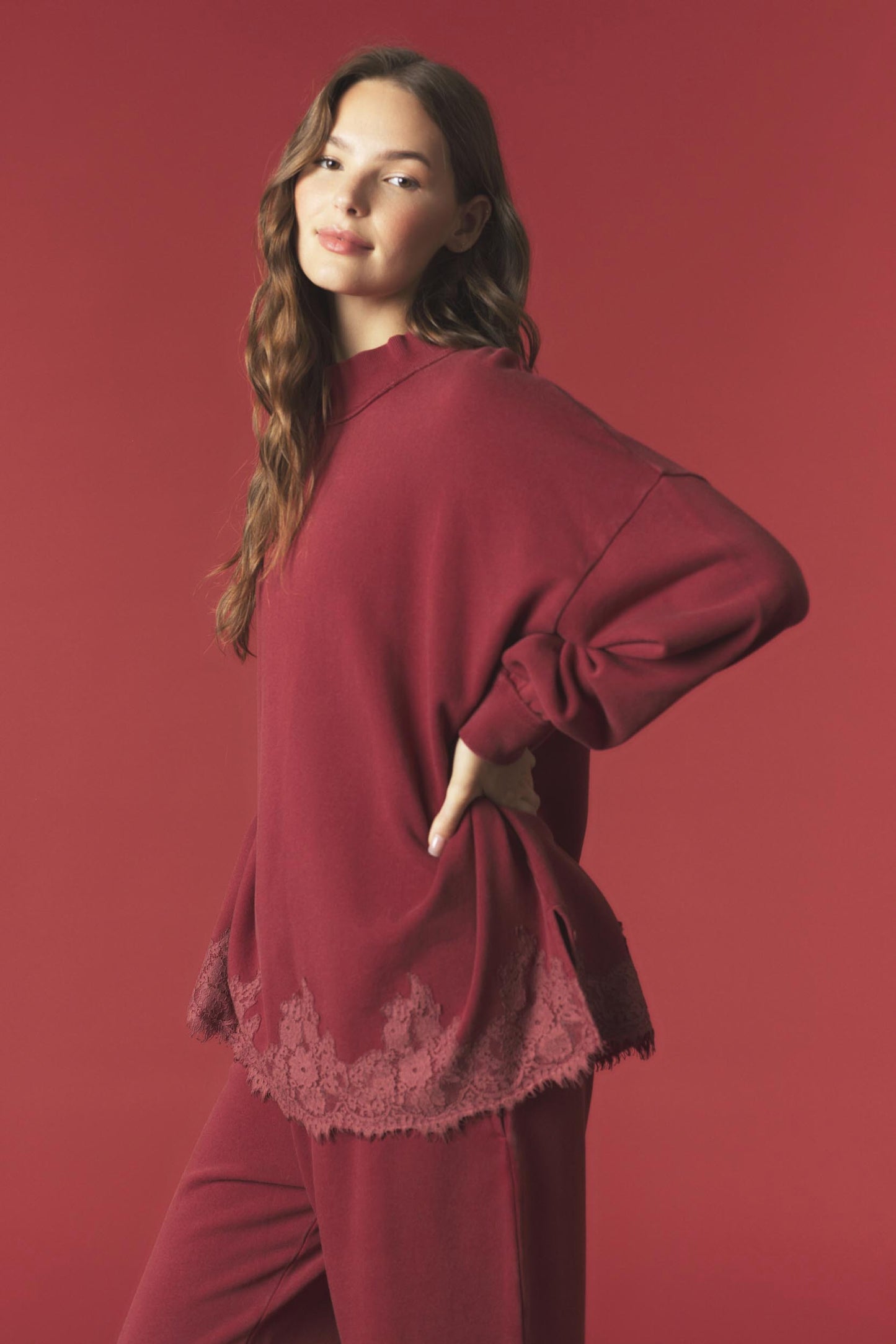 Cabernet Lace Mockneck