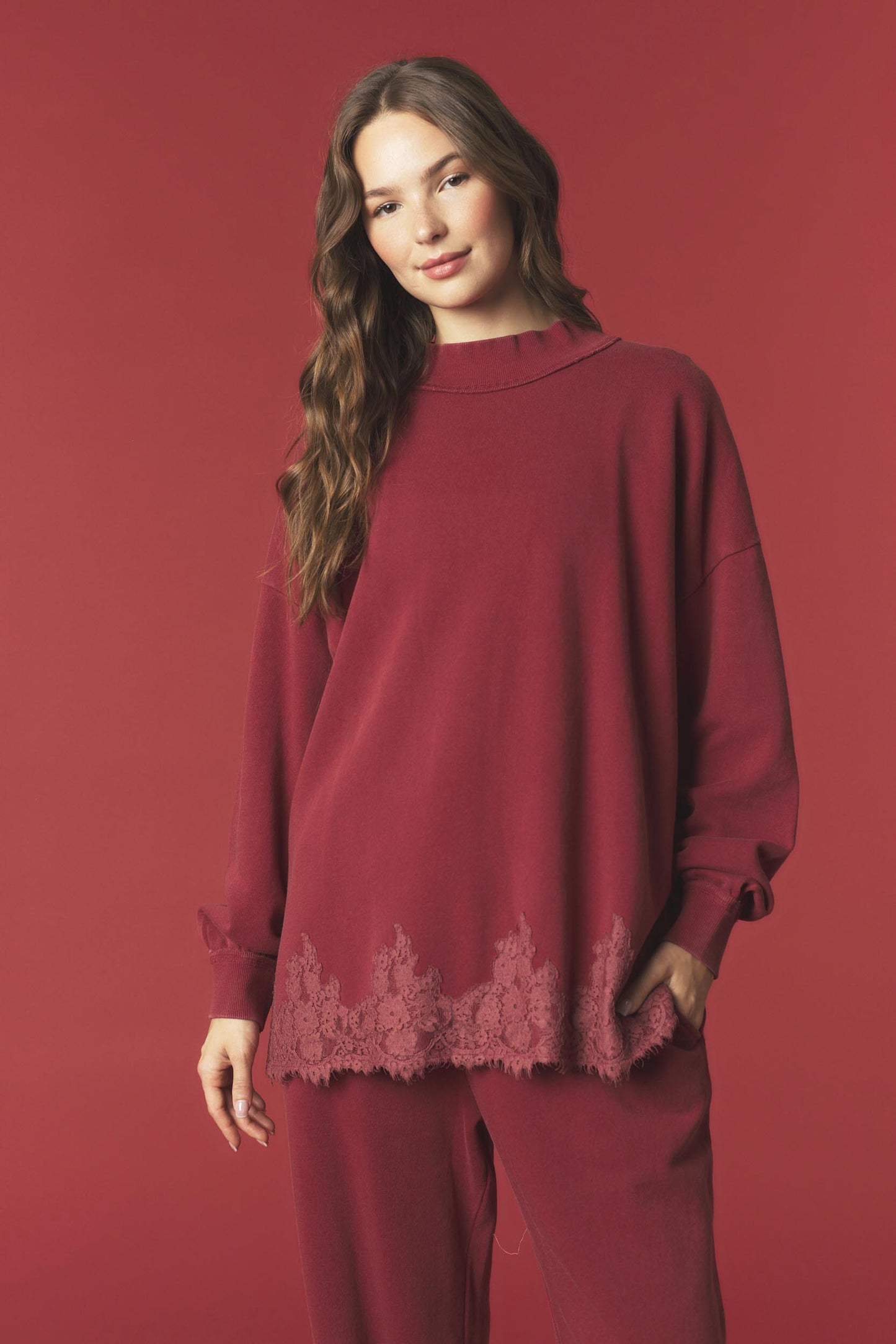 Cabernet Lace Mockneck