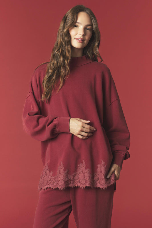 Cabernet Lace Mockneck