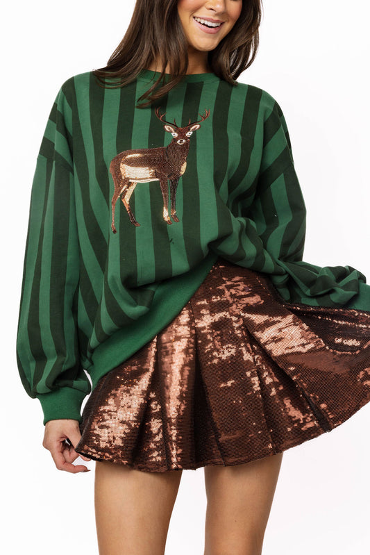 Green Striped Deer Sweater