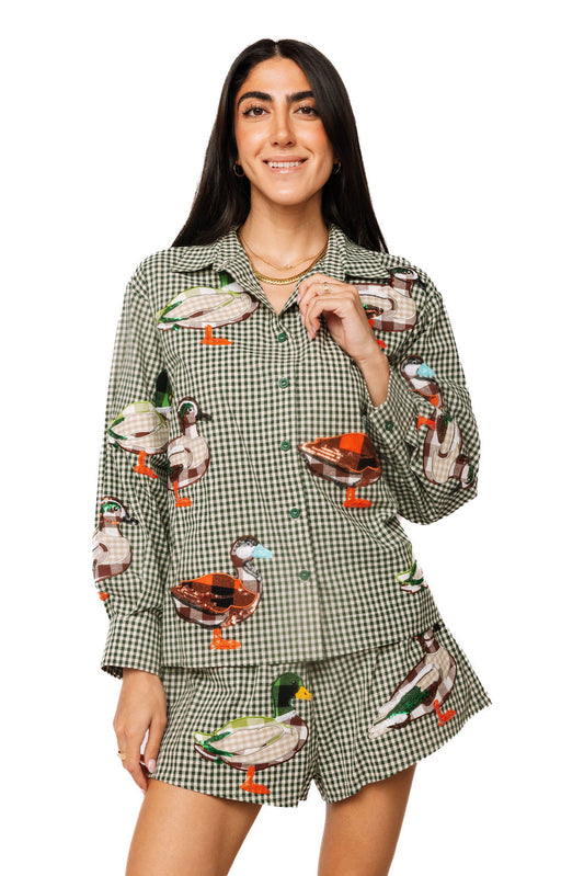 Gingham Duck Button Up