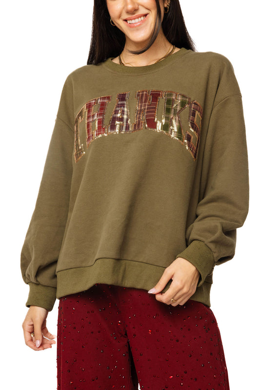 Brown Plaid Thanks Sweatshirt