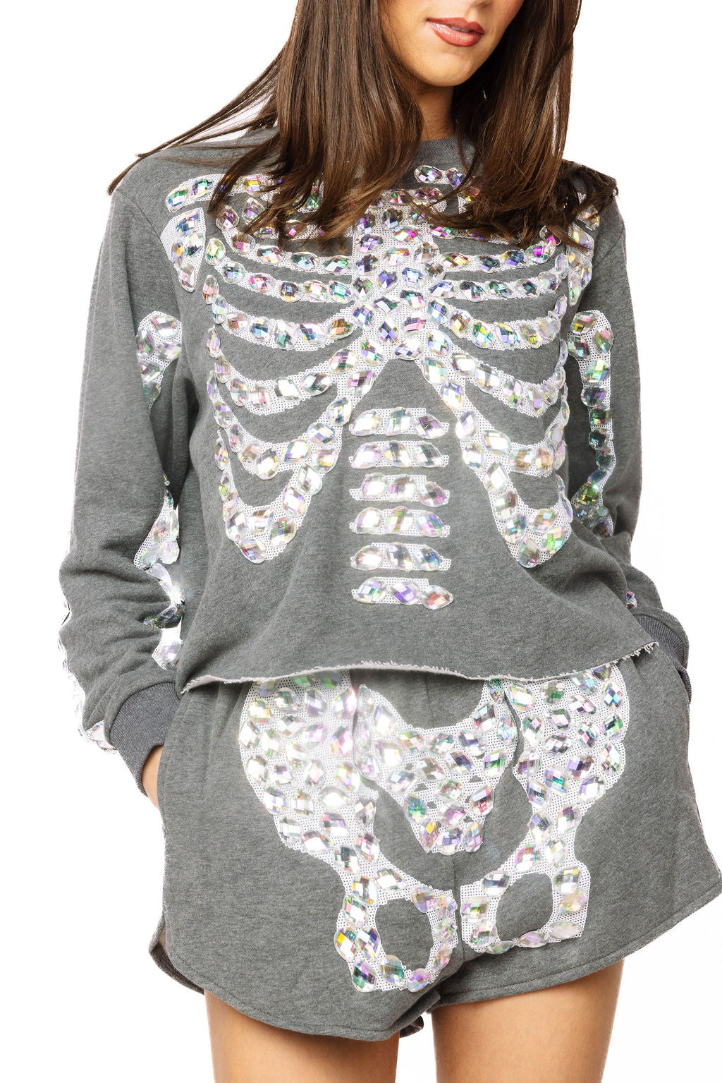 Charcoal Iridescent Jeweled Skeleton Sweatshirt