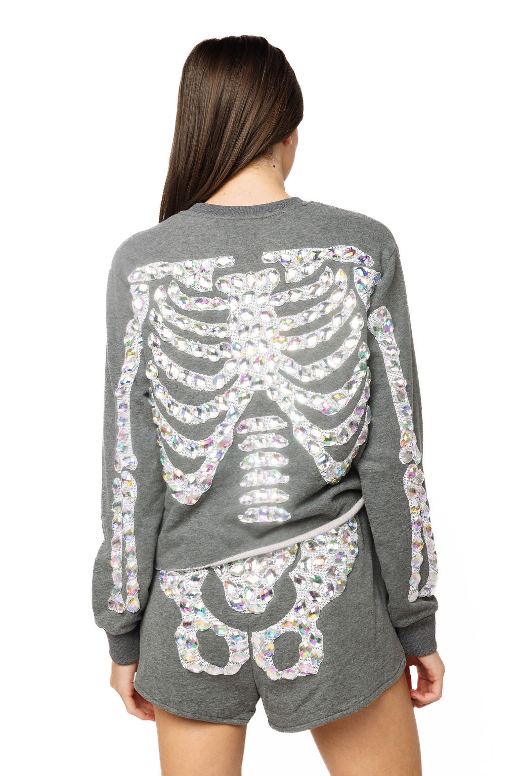 Charcoal Iridescent Jeweled Skeleton Sweatshirt