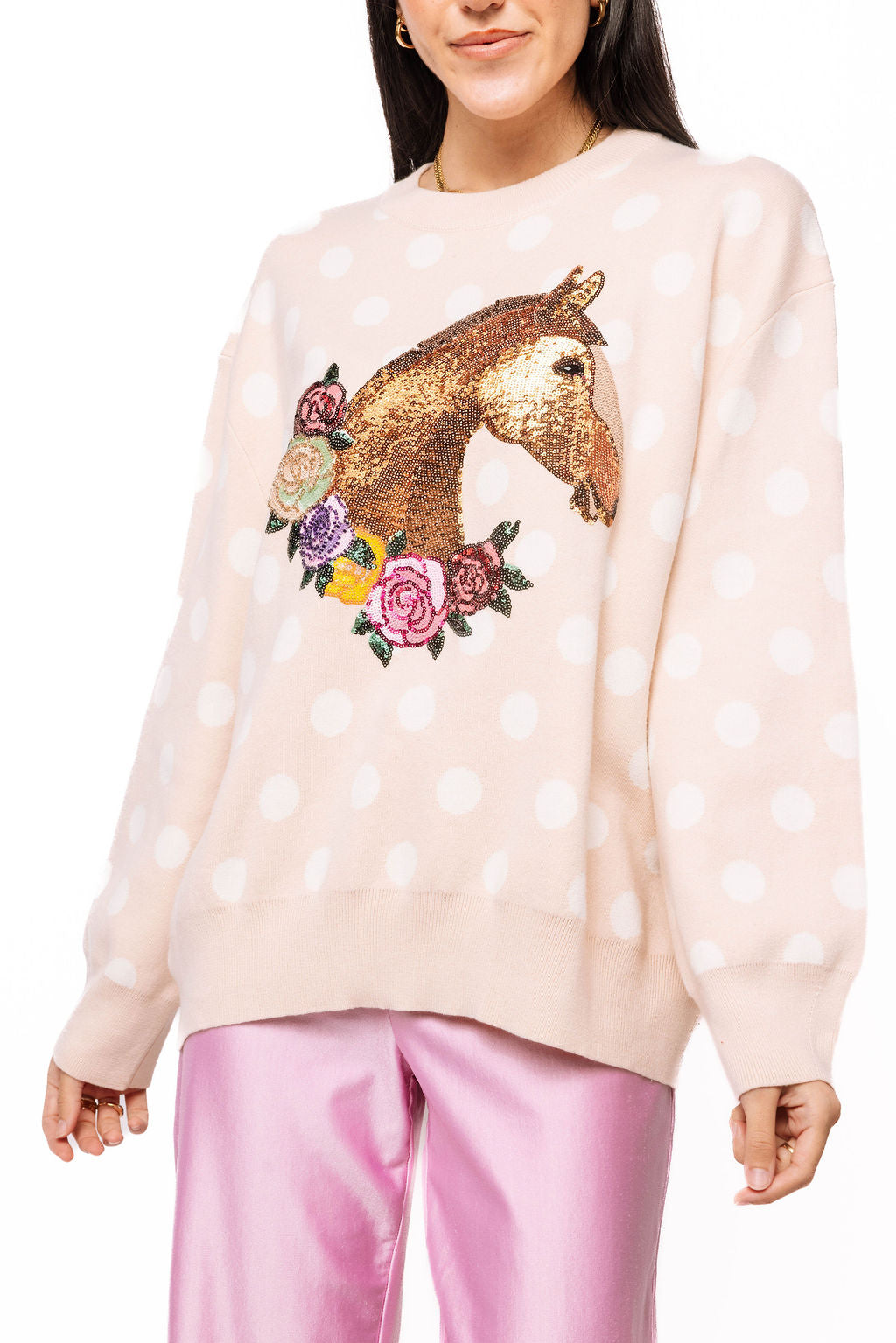 Polka Dot Horse & Rose Wreath Sweater