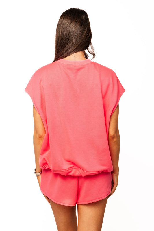 Neon Pink QOS Card Logo Drawstring Short