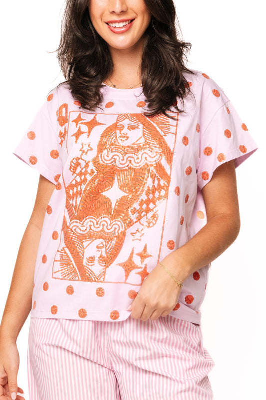 Pink & Orange Polka Dot QOS Card Logo Tee
