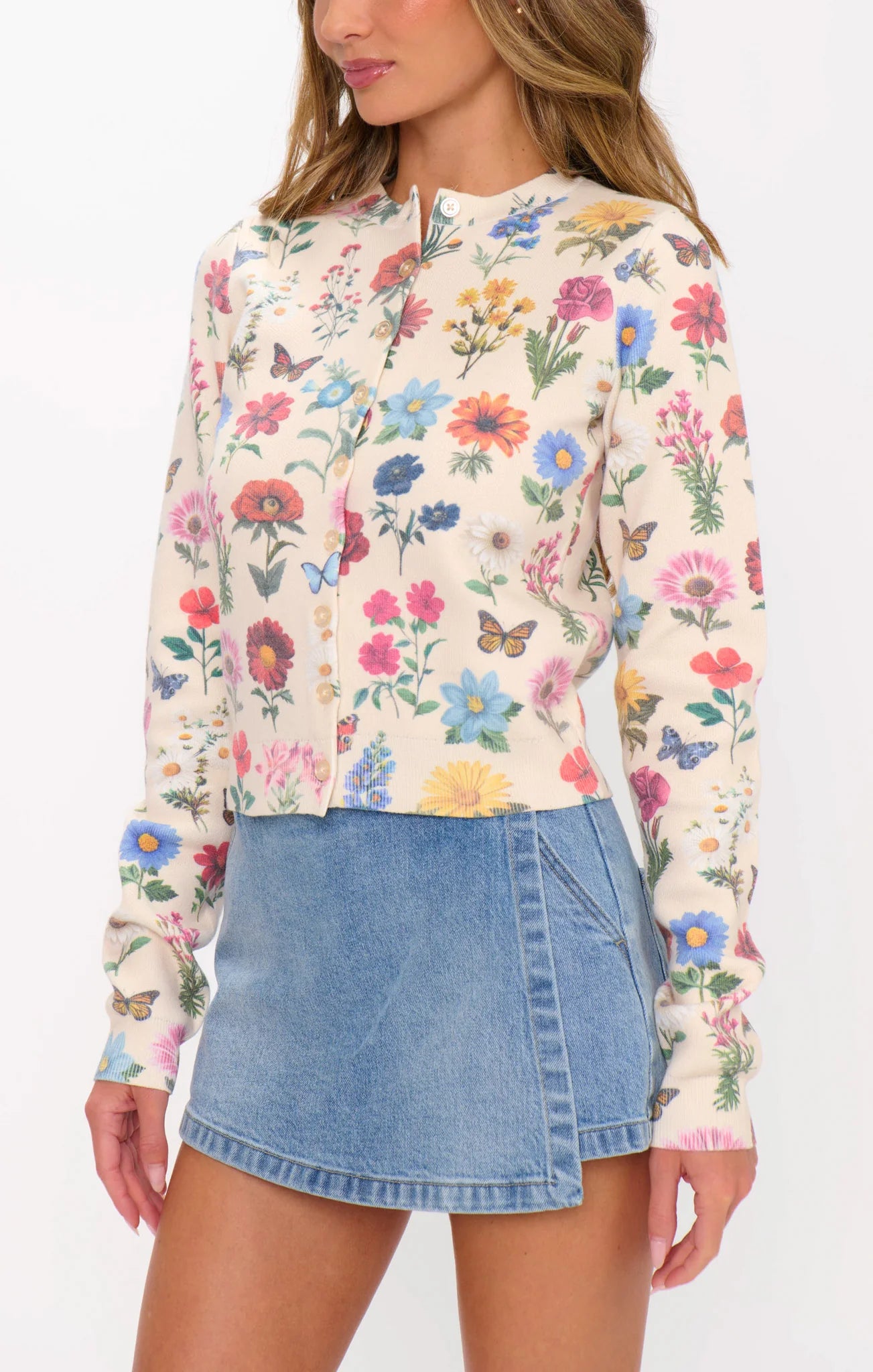 French Floral Knit Cafe Cardigan