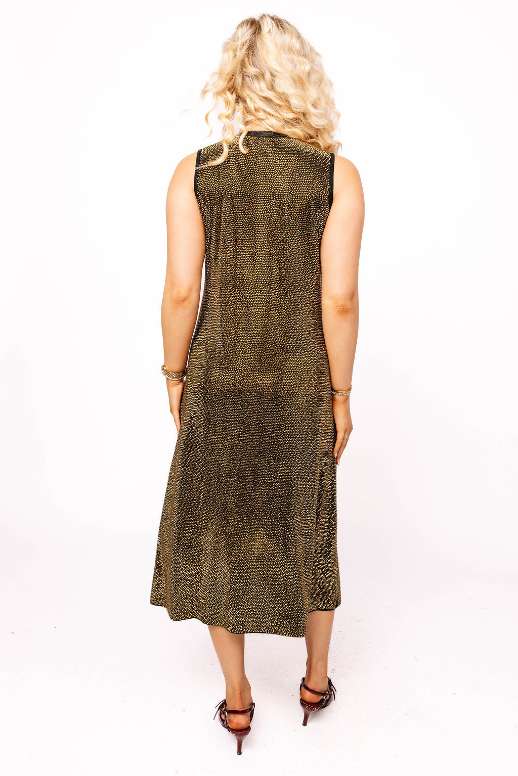 Black & Gold Full Rhinestone Active Midi Dress