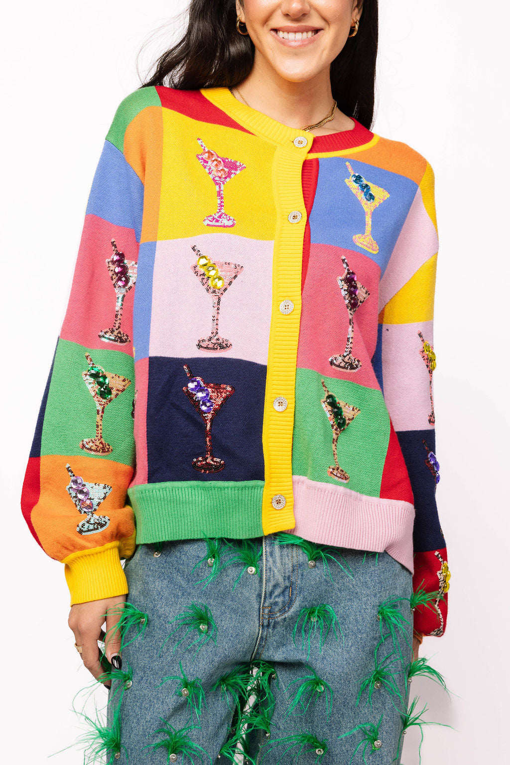 Multi Checkered Cosmo Button Up Sweater