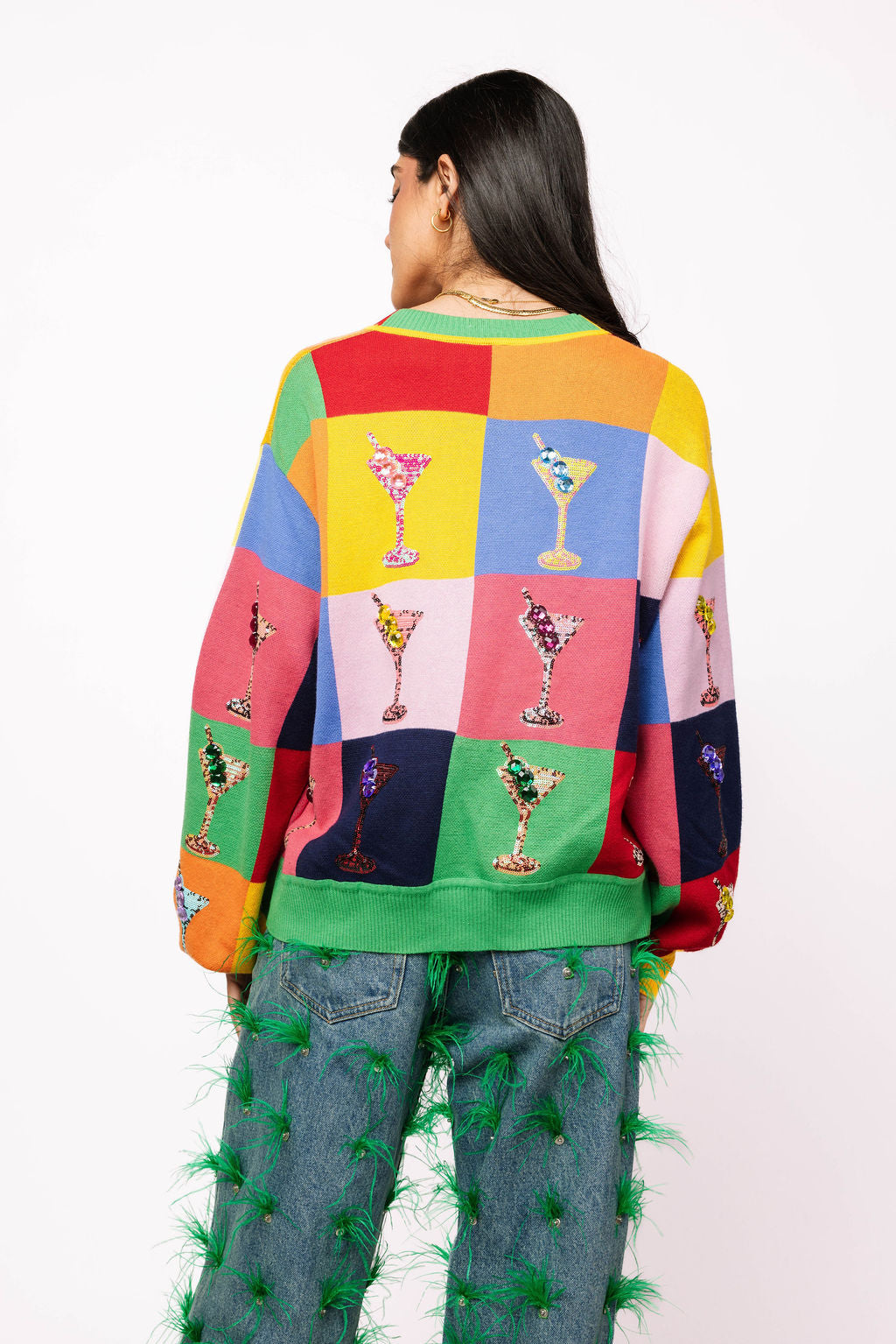 Multi Checkered Cosmo Button Up Sweater