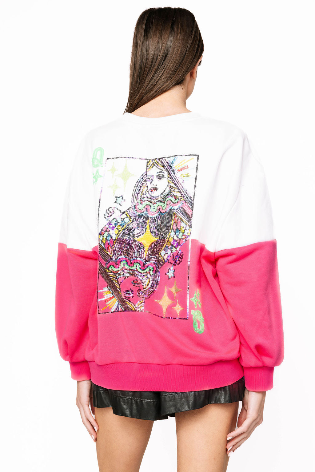 White & Neon Pink QOS Logo Sweatshirt