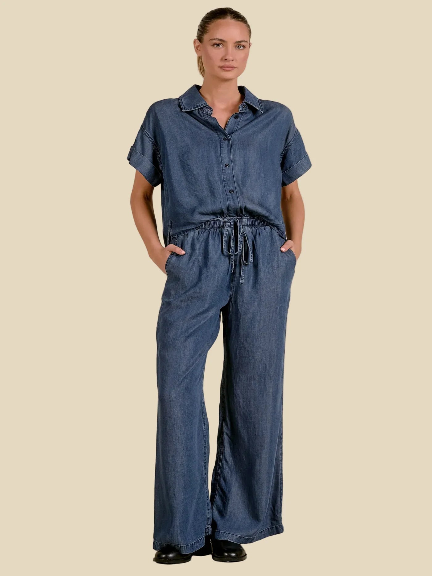 Navy Wash Chambray Jumpsuit