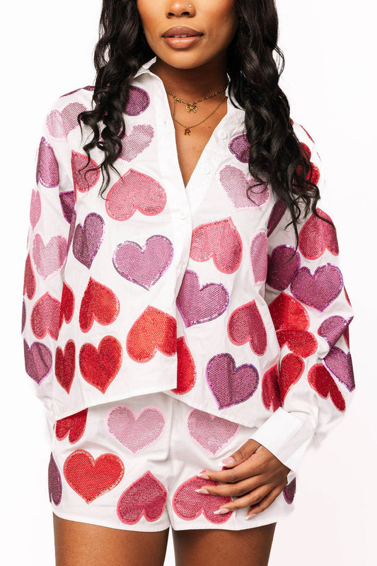 Rhinestone Hearts Button Up